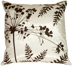 Pillow DÉCOR White with Brown Spring Flower and Ferns Pillow 20x20 - £23.12 GBP