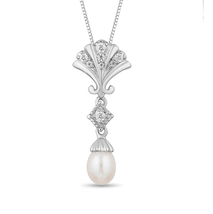Enchanted Disney  1/10 CTTW Diamond and Pearl Ariel 925 Silver Pendant Necklace - £141.58 GBP