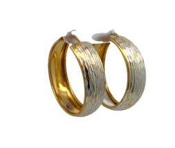 Vintage Sterling Silver HAN Solid Patterned Etched Two Tone Hoop Huggie Earrings - $39.60