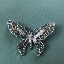 Vintage SarahCov Marked Silvertone Openwork BUTTERFLY Moth Pin Brooch – signed  - £10.52 GBP