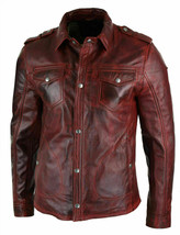 Men&#39;s Leather Shirt Western Trucker Cowboy Real Leather Summer Jacket Bu... - $89.99