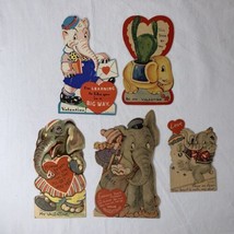 Vtg 1940s Valentine Cards Lot (5) WWII Era Elephants Cactus Planter Mail Die Cut - £29.18 GBP