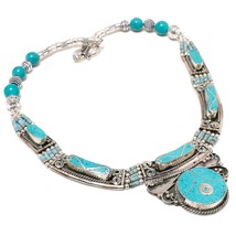 Tibetan Turquoise Handmade Black Friday Gift Jewelry Necklace Nepali 18&quot; SA 4971 - £13.58 GBP