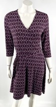 41 Hawthorn Dress M Purple Printed Tie Waist Faux Wrap V Neck Stretch St... - $39.60