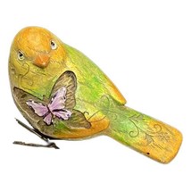 RARE Bird  Green Orange Figurine Metal Feet Carved in Embossed Purple Butterfly - £30.41 GBP