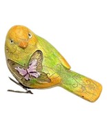 RARE Bird  Green Orange Figurine Metal Feet Carved in Embossed Purple Bu... - £30.93 GBP