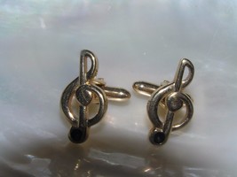 Vintage Swank Signed Goldtone Music Treble Clef Cuff Links for Musician – marked - £9.56 GBP