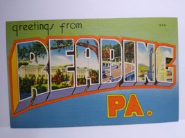 Greeting From Reading Letter Postcard Pennsylvania Linen Tichnor Unused Big City - £8.54 GBP