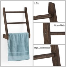 3-Tier Wood Wall Hanging Ladder Rack Towel Blanket Storage Ladder For Bathroom - £32.47 GBP