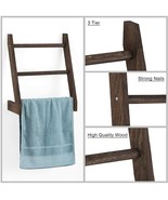 3-Tier Wood Wall Hanging Ladder Rack Towel Blanket Storage Ladder For Ba... - £32.43 GBP