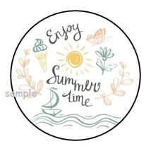 30 Enjoy Summer Time Envelope Seals Labels Stickers 1.5&quot; Round Butterfly Beach - £5.89 GBP