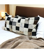 Handmade Goat Leather Patchwork Pillow Cover – 20&quot;x11&quot; Hair-On Cushion Case - $121.34 CAD