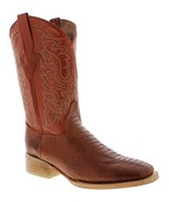 Mens Cognac Cowboy Boots Ostrich Leg Print Leather Square Botas Rancho S... - $107.90