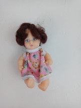 Vintage 1960&#39;s Plastic Small Brown Hair Character Girl Doll 5&quot; Tall - £9.89 GBP