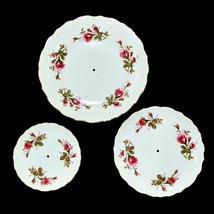 Plates for 3 Tier Tidbit Tray Set Pink Roses Pattern Cottagecore **Holes... - $14.39