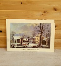 Vintage 1957 Currier &amp; Ives Lithograph Winter Time At Jones Inn Calendar... - $50.50