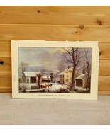 Vintage 1957 Currier &amp; Ives Lithograph Winter Time At Jones Inn Calendar... - $50.50