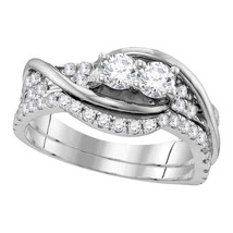 14kt White Gold Round Diamond 2-Stone Bridal Wedding Engagement Ring Set - £1,597.91 GBP