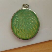 KC Signed Oval Green Glass/Silver Tone Pendant - $13.99