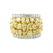 Real 6.14ct Natural Fancy Yellow Diamonds Engagement Ring 18K Solid Gold Mix - £10,794.22 GBP