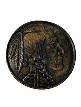 Vintage Native American Chief Belt Buckle Round Brass Tone Western South... - $20.70