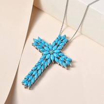 4Ct Lab-Created Sleeping Beauty Turquoise Cross Pendant Necklace in 925 Silver - £122.29 GBP
