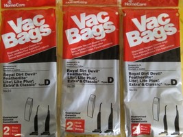 Home Care Vac Bags  #55 Royal Dirt Devil Vacuum Type D Lot of 3 - £6.68 GBP