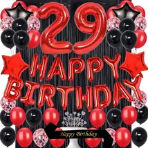 29Th Birthday Party Decorations Supplies Red Black Later Balloons Happy Birthday - £20.61 GBP