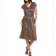 Vince Camuto Flutter Sleeve Midi, Gold Black Metallic, Size Small, NWOT - $73.87