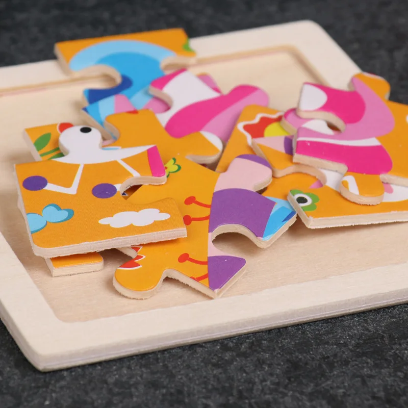 Cs mini size kids toys wooden 3d jigsaw puzzle for children baby cartoon animal traffic thumb200