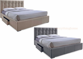 Modern Queen Or King Lt Brown Or Gray Upholstered Bed Frame W/ Storage Drawers - £671.43 GBP+
