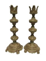Cambridge Olive Green /Heavy Metal Leaf Lamp Base / Candle Holder 14.5” ... - $65.00