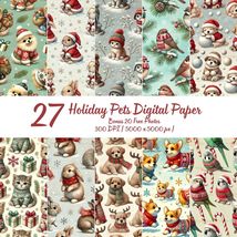 Holiday Pets Digital Paper Bundle – 27 Christmas PNG Patterns (Digital D... - $2.95 CAD