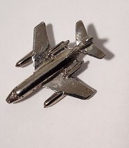 Vintage Boeing Jet Airplane Tie Tack Pin &amp; Chain Mid Century Modern Silver Tone - £11.60 GBP