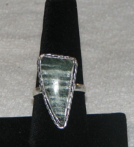 Vintage Natural Silver Striped Black Onyx Gemstone Ring Sz 9 Sterling Si... - £18.04 GBP
