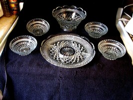 VTG. Glass Party Bowl With Small Bowls 9.5&quot; Anchor Hocking Wexford Party... - £23.27 GBP