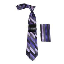 Men's Stacy Adams Tie and Hankie Set Fancy Woven Silky Satin #SAT85 Purple image 2