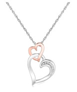 Necklace, Sterling Silver Dual Cascading Hearts w Pave Diamonds, 18in, w... - €70,83 EUR