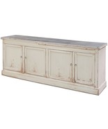 87&quot; French Antique White Wood Sideboard Buffet Cabinet Console XL Marble... - $3,103.65