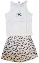 Ladies 2 piece Pajamas White Monkey Shorts and Top Set Medium New Tags Free Ship - £8.09 GBP