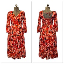 Sincerely Jules Size Medium  Maxi Long Sleeve Floral Print Red Orange Dr... - $15.54