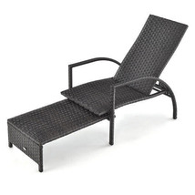 Patio Chaise Lounge Outdoor Rattan Lounge Chair with Retractable Ottoman... - €235,40 EUR