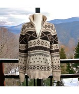 Lauren Ralph Lauren Fair Isle Sweater L Womens Cotton Quarter Zip HEAVY ... - £66.10 GBP