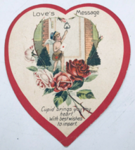 Vintage Heart Shaped Valentine Cupid Mailman Delivering Love&#39;s Message Card - £7.09 GBP