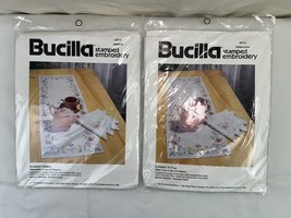 1992 Bucilla Stamped Embroidery Kits Tablerunner and 8 Napkins Elegant Floral - $34.64