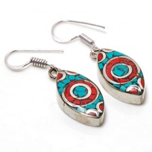 Tibetan Turquoise Coral Bohemian Handmade Jewelry Earrings Nepali 1.60&quot; SA 3109 - £4.82 GBP