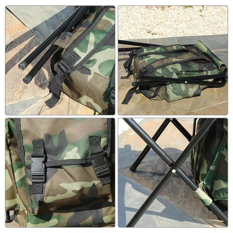Foldable Fishing Chair Backpack Camouflage Oxford Cloth&amp;Metal Tube Portable - £34.40 GBP