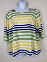 Denim &amp; Co. Womens Plus Size 2X Colorful Stripe T-shirt 3/4 Sleeve - £15.44 GBP