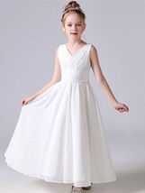 Chiffon Junior Bridesmaid Dresses 2022 Sleeveless Flower Girl For Wedding V Neck - £99.99 GBP