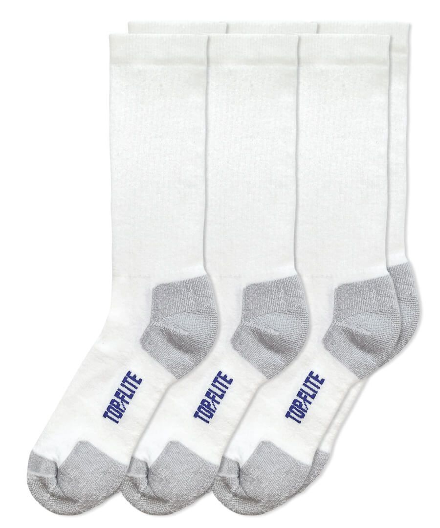 Top Flite Mens Coolmax Wicking Seamless Cushion Sport White Crew Socks 3... - $13.99